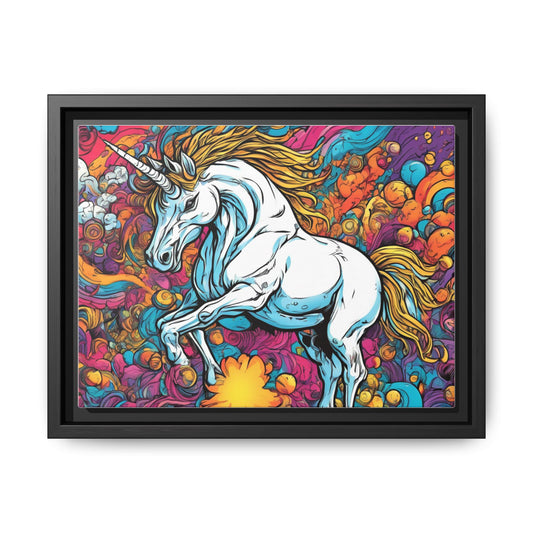 Colorful Unicorn Art Print - Framed Matte Canvas Decor for Kids' Rooms and Fantasy Lovers